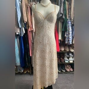 White House Black Market Asymmetrical Spaghetti Strap, Lace Overlay Dress.